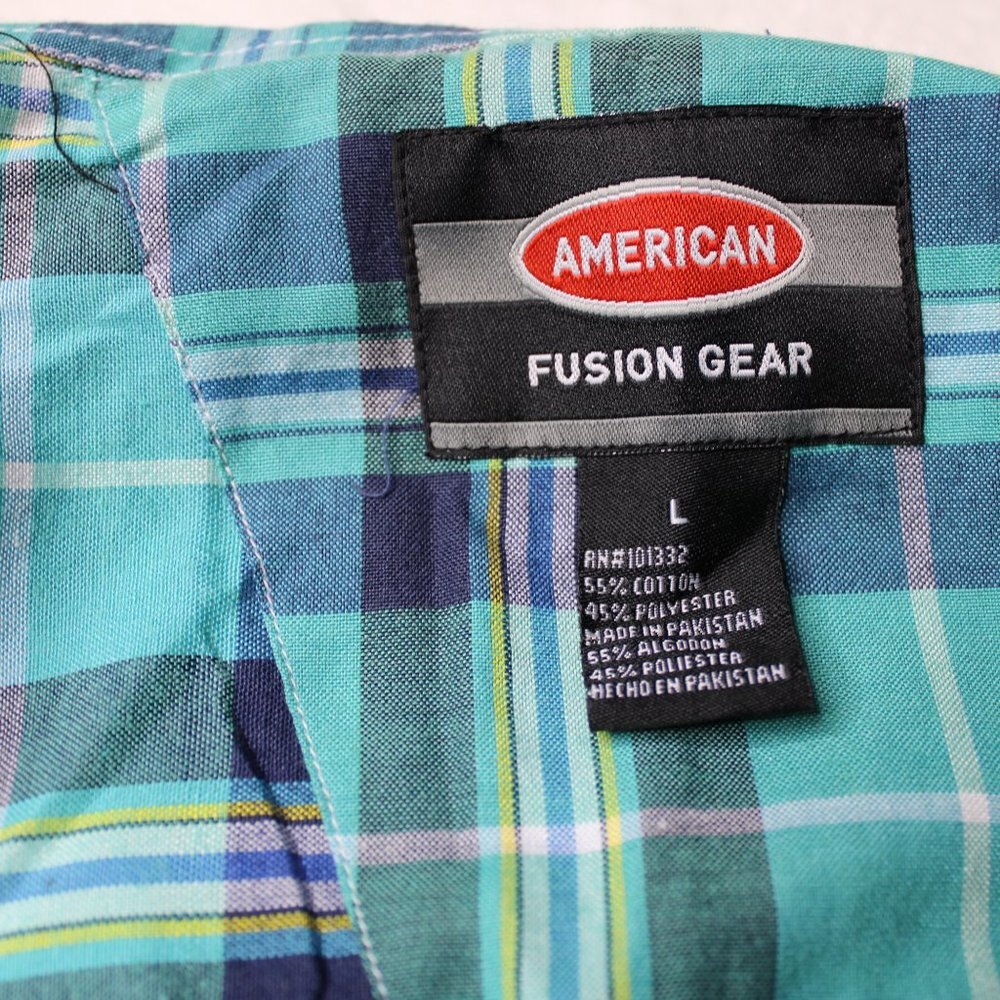 American Fusion Gear Plaid Short Sleeve Button Up Shirt Men's Size L - Picture 2 of 8